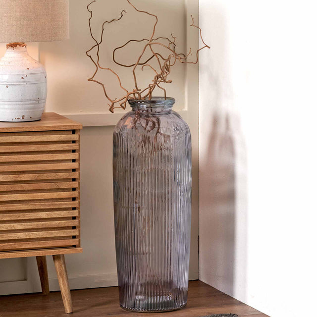 Oliva Recycled Lilac Glass Ribbed Vase