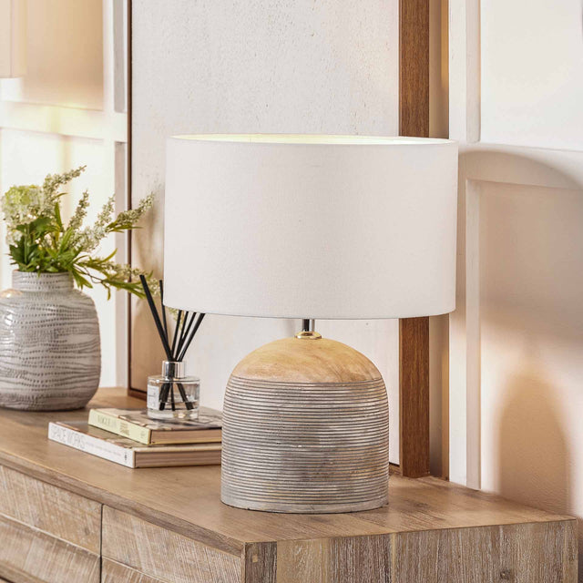 Marbois Grey Engraved Wood Dome Table Lamp Base