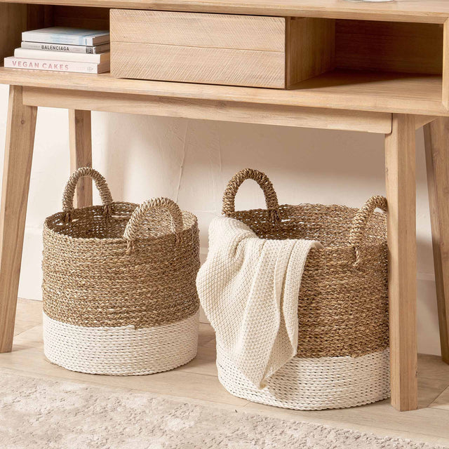 Wadi Banana Leaf Two Tone White Baskets S/2