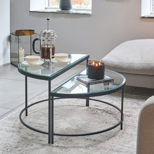 Marlow Glass Half Moon Coffee Tables S/2