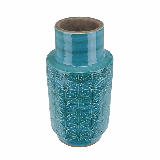 Ruma Aquamarine Stoneware Etch Detail Vase | Vases | Rūma