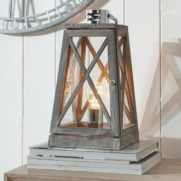 Wooden lantern table deals lamp